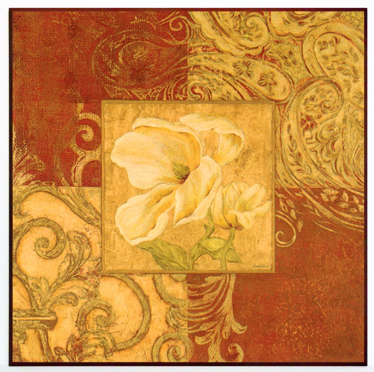 Obraz - Kwiat magnolii, kompozycja z ornamentami - reprodukcja na płycie A5336 71x71 cm - Obrazy Reprodukcje Ramy | ergopaul.pl