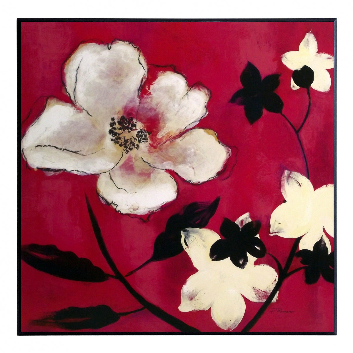 Obraz - Białe rysunkowe kwiaty na tle czerwieni - reprodukcja na płycie A5565 51x51 cm - Obrazy Reprodukcje Ramy | ergopaul.pl