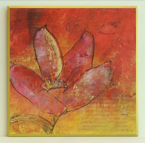 Obraz - Czerwono - żółta kompozycja z kwiatkiem - reprodukcja na płycie A4265 41x41 cm. - Obrazy Reprodukcje Ramy | ergopaul.pl