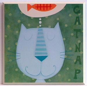 Obraz - Kolorowe kotki, kot marzący o rybce - reprodukcja na płycie A7794 31x31 cm - Obrazy Reprodukcje Ramy | ergopaul.pl