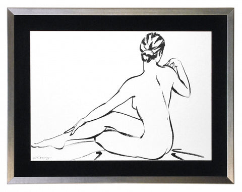 Obraz - czarno - biały akt kobiety siedzącej tyłem - reprodukcja w ramie PDE1002 80x60 cm. - Obrazy Reprodukcje Ramy | ergopaul.pl