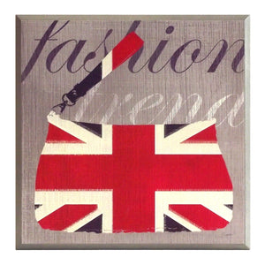 Obraz - Brytyjska moda, torba z flagą Wielkiej Brytanii - reprodukcja na płycie A8599 31x31 cm - Obrazy Reprodukcje Ramy | ergopaul.pl