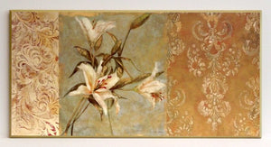 Obraz - Białe kwiaty lilii - reprodukcja A4457 na płycie 81x41 cm. - Obrazy Reprodukcje Ramy | ergopaul.pl