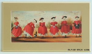 Obraz - Czerwone stroje, panie w sukniach stojące tyłem, ozdobione kryształkami - Decograph A1106 55x31 cm - Obrazy Reprodukcje Ramy | ergopaul.pl