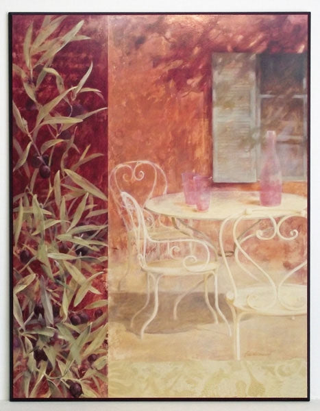 Obraz - Śródziemnomorski zakątek ze stolikiem - reprodukcja na płycie A4506 61x81 cm - Obrazy Reprodukcje Ramy | ergopaul.pl