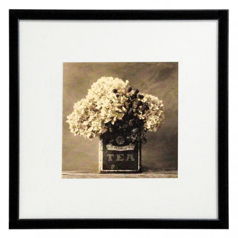 Obraz - Hortensje w puszce po herbacie - reprodukcja D2424EX w ramie z passe-partout 30x30 cm. - Obrazy Reprodukcje Ramy | ergopaul.pl