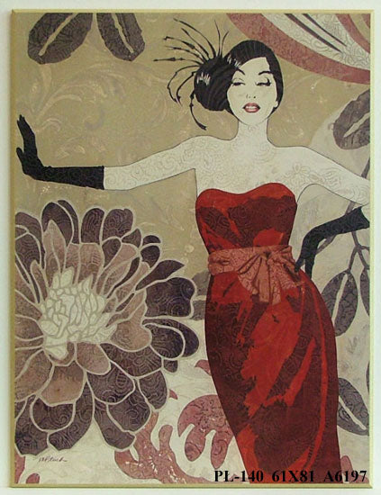 Obraz - Kobieta w czerwonej sukience, kwiatowa kompozycja - Decograph A6197 61x81 cm - Obrazy Reprodukcje Ramy | ergopaul.pl