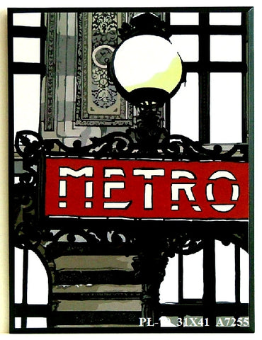 Obraz - Grafika paryska, latarnia z tabliczką metra - reprodukcja na płycie A7255 31x41 cm - Obrazy Reprodukcje Ramy | ergopaul.pl