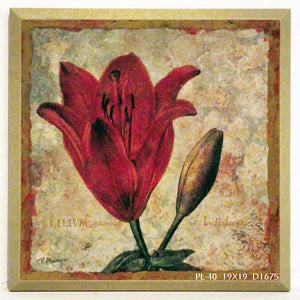 Obraz - Natura w stylu vintage, Lilia kwiat - reprodukcja D1675 na płycie 19x19 cm. - Obrazy Reprodukcje Ramy | ergopaul.pl