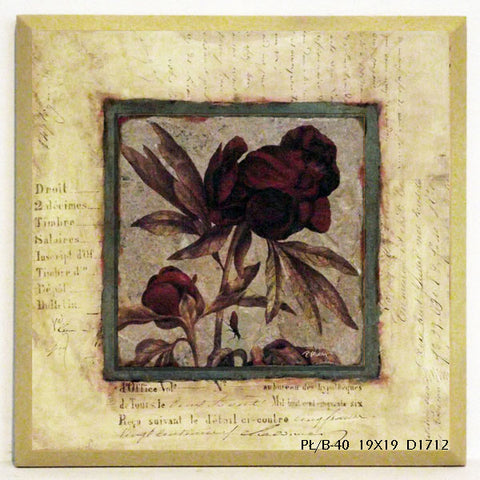 Obraz - Natura w stylu vintage, Peonia, kwiat - reprodukcja D1712 na płycie 19x19 cm z pogrubieniem. - Obrazy Reprodukcje Ramy | ergopaul.pl