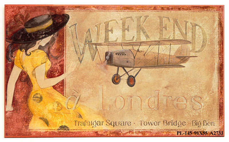 Obraz - Modowy plakat vintage, Weekend w Londynie - reprodukcja A2733 na płycie 91x55 cm. - Obrazy Reprodukcje Ramy | ergopaul.pl
