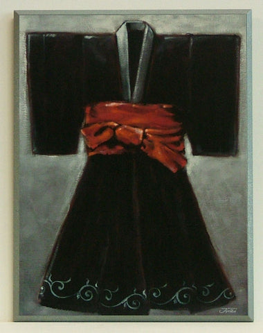 Obraz - Czarne kimono z czerwonym pasem - reprodukcja JDP1005 na płycie 51x71 cm. - Obrazy Reprodukcje Ramy | ergopaul.pl