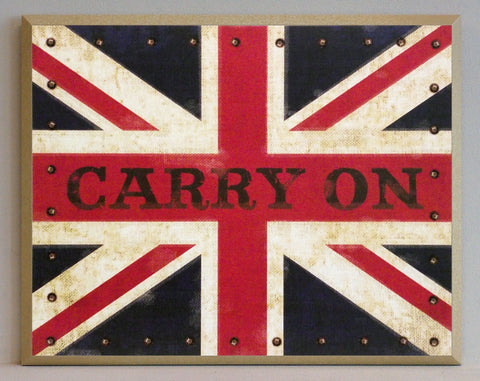 Szyld Carry On na tle brytyjskiej flagi - Decograph AB7413 31x25 cm - Obrazy Reprodukcje Ramy | ergopaul.pl