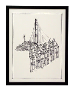 Obraz - Widok na San Francisco szkicowany piórkiem - reprodukcja WI8544 oprawiona w ramę 28x36 cm.