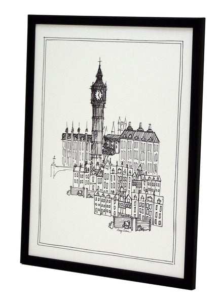 Obraz - Widok na Londyn szkicowany piórkiem - reprodukcja WI8545 oprawiona w ramę 28x36 cm.