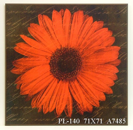 Obraz - Pomarańczowy kwiat na tle napisów - reprodukcja na płycie A7485 71x71 cm - Obrazy Reprodukcje Ramy | ergopaul.pl