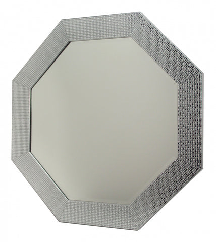 Lustro kryształowe ośmiokątne fazowane 60x60 cm, w ramie drewnianej mozaikowej srebrnej Octa-60/F/85.675 - Obrazy Reprodukcje Ramy | ergopaul.pl