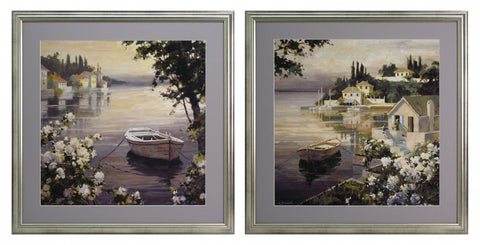 Zestaw dwóch obrazów - Pejzaż z łódką na jeziorze - reprodukcje w ramach A2606EX oraz A2607EX 60x60 cm - Obrazy Reprodukcje Ramy | ergopaul.pl