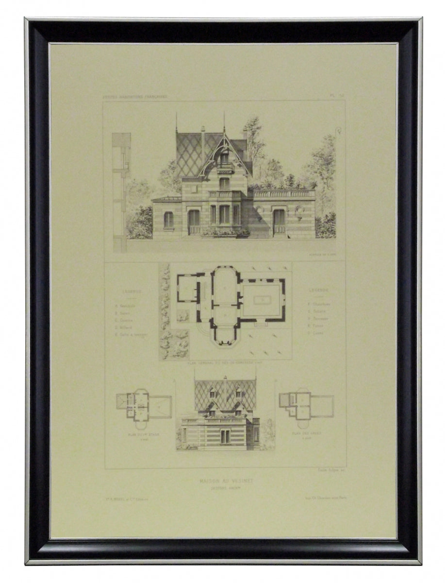 Obraz - Szkice francuskich domów, Maison au Vesinet - reprodukcja oprawiona w ramę AN168 35x50 cm - Obrazy Reprodukcje Ramy | ergopaul.pl