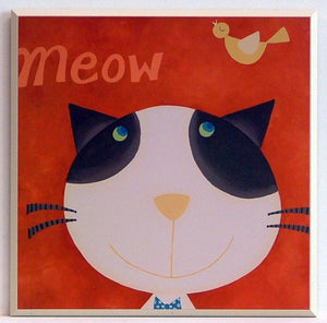 Obraz - Kolorowe kotki, czarno-biały kot z ptaszkiem - reprodukcja na płycie A7797 31x31 cm - Obrazy Reprodukcje Ramy | ergopaul.pl