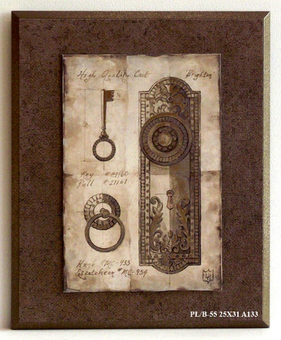 Obraz - Barokowa klamka do drzwi z kluczem - reprodukcja na płycie A1333 25x31 cm - Obrazy Reprodukcje Ramy | ergopaul.pl