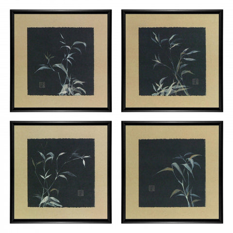 Zestaw czterech obrazów - Bambusowe gałązki na czarnym papierze - reprodukcje WI1514, WI1515, WI1516, WI1517 oprawione w ramy 35x35 cm - Obrazy Reprodukcje Ramy | ergopaul.pl