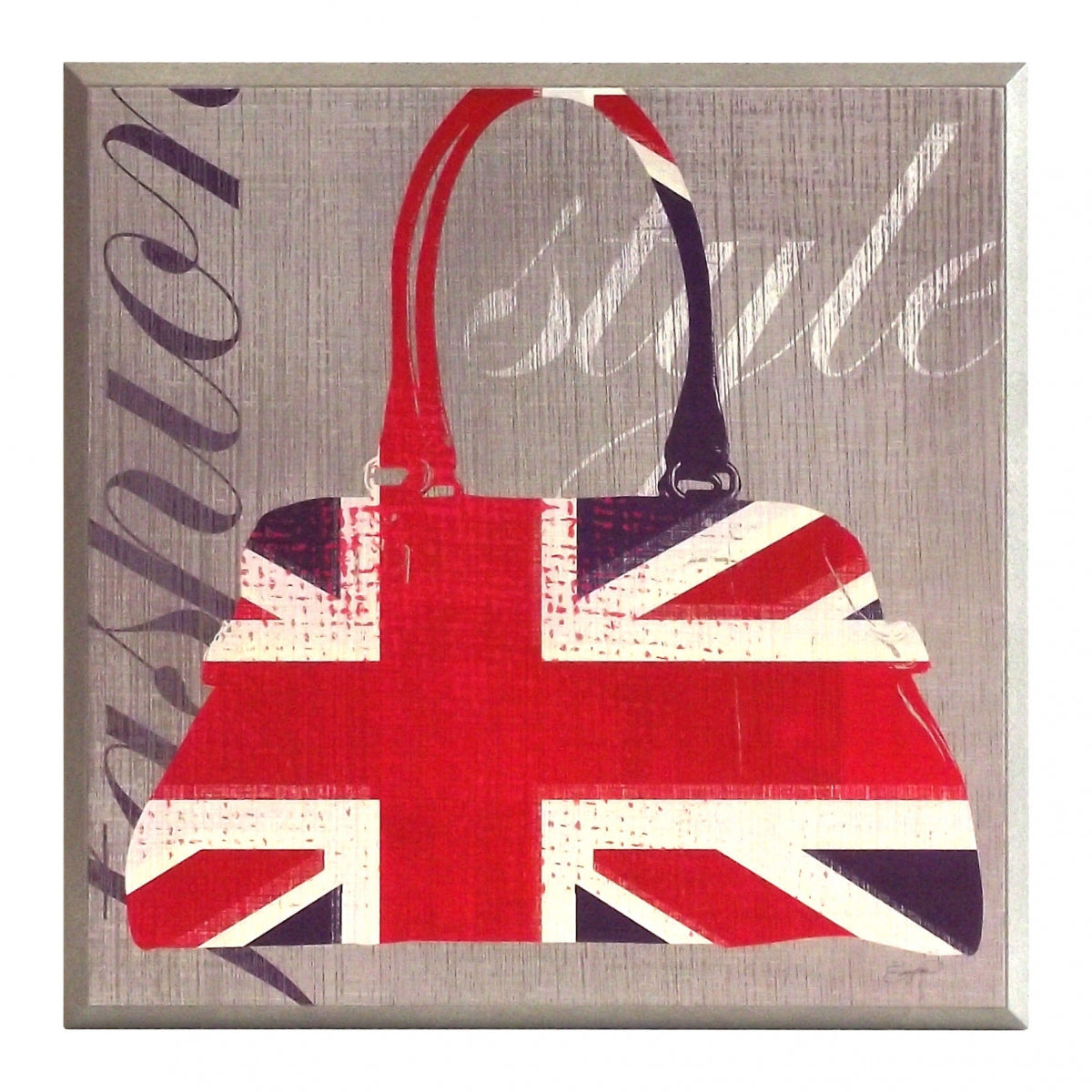 Obraz - Brytyjska moda, torba z flagą Wielkiej Brytanii - reprodukcja na płycie A8602 31x31 cm - Obrazy Reprodukcje Ramy | ergopaul.pl