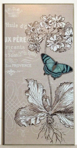 Obraz - Turkusowy motyl na szkicu botanicznym - reprodukcja na płycie AB3970 41x81 cm - Obrazy Reprodukcje Ramy | ergopaul.pl