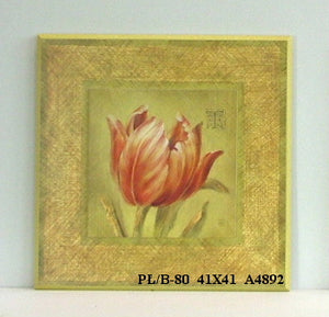 Obraz - Czerwony kwiat w złocie i zieleni - reprodukcja na płycie A4892 41x41 cm - Obrazy Reprodukcje Ramy | ergopaul.pl