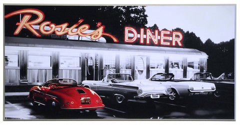 Obraz - Samochód przed amerykańską restauracją, Rosie's Diner - reprodukcja na płycie 2RG181 101x51 cm - Obrazy Reprodukcje Ramy | ergopaul.pl