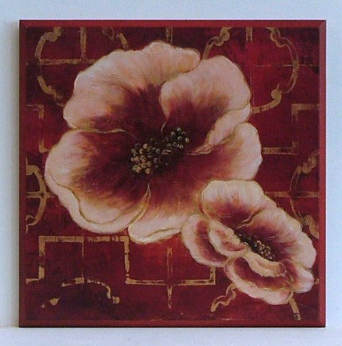 Obraz - Czerwono-złote kwiaty na tle mozaiki - reprodukcja na płycie A6532 31x31 cm - Obrazy Reprodukcje Ramy | ergopaul.pl