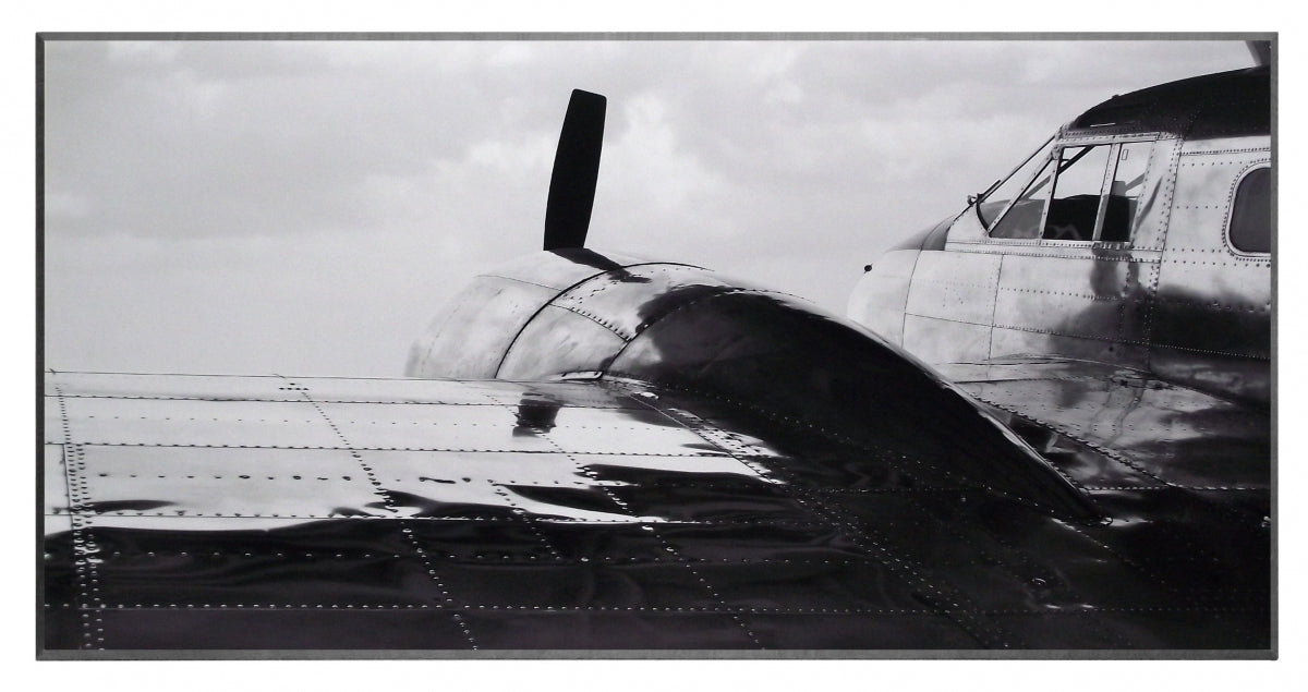 Obraz - Samolot w stylu vintage, zbliżenie, czarno - biała fotografia - reprodukcja na płycie 2AP978 101x51 cm. - Obrazy Reprodukcje Ramy | ergopaul.pl