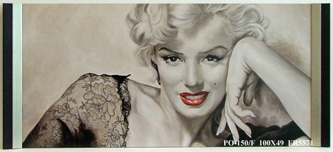Obraz - Marilyn Monroe z czerwonymi ustami oparta na łokciu - reprodukcja w półramie FR5571 100x49 cm - Obrazy Reprodukcje Ramy | ergopaul.pl