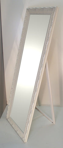 Lustro kryształowe stojące 37x137 cm, bez fazy, w ramie drewnianej białej rzeźbionej LS-175/H7532.581 - Obrazy Reprodukcje Ramy | ergopaul.pl