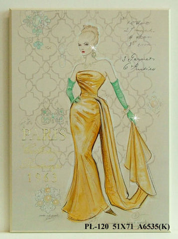 Obraz - Kobieta w żółtej sukni z biżuterią z kryształków - reprodukcja na płycie A6535 51x71 cm - Obrazy Reprodukcje Ramy | ergopaul.pl