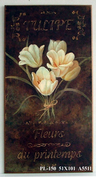 Obraz - Białe tulipany z napisami - reprodukcja na płycie A5511 51x101 cm - Obrazy Reprodukcje Ramy | ergopaul.pl