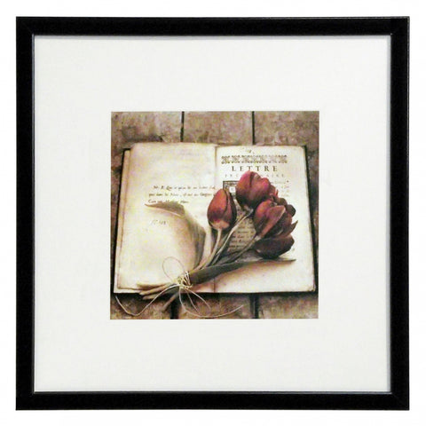 Obraz - Tulipany na starej książce - reprodukcja D2542 w ramie z passe-partout 30x30 cm. - Obrazy Reprodukcje Ramy | ergopaul.pl