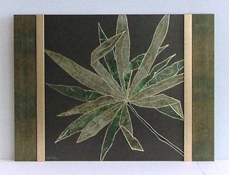 Obraz - Egzotyczny liść ze złotą nitką - reprodukcja DEH1114 na płycie w półramie 30x30 cm. - Obrazy Reprodukcje Ramy | ergopaul.pl