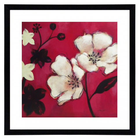 Obraz - Czarno-białe kwiaty na tle w kolorze fuksji - reprodukcja A5566 oprawiona w ramę 60x60 cm. - Obrazy Reprodukcje Ramy | ergopaul.pl