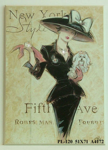 Obraz - Miejski szyk, dama w kapeluszu z kokardą w Nowym Jorku, ozdobiona kryształkiem - reprodukcja na płycie A4172 51x71 cm - Obrazy Reprodukcje Ramy | ergopaul.pl