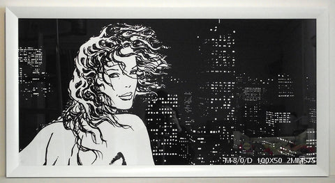 Obraz - Grafika, kobieta na tle nocnych wieżowców - reprodukcja w ramie 2MM575 100x50 cm - Obrazy Reprodukcje Ramy | ergopaul.pl