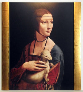 Obraz - Leonardo Da Vinci, 'Dama z łasiczką' - reprodukcja na płycie w złotej półramie 3LV148 59x79 cm. - Obrazy Reprodukcje Ramy | ergopaul.pl