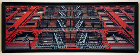 Obraz - Architektura przeciwpożarowa, schody, kolorowa fotografia - reprodukcja 4RB1019 oprawiona w ramę 95x33 cm. - Obrazy Reprodukcje Ramy | ergopaul.pl