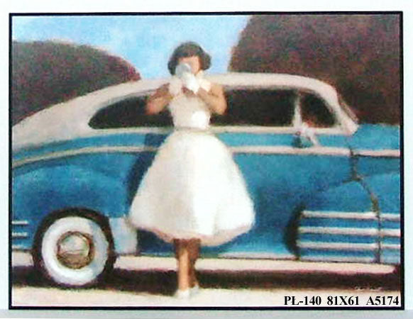 Obraz - Dziewczyny przy samochodach retro - reprodukcja na płycie A5174 81x61 cm - Obrazy Reprodukcje Ramy | ergopaul.pl