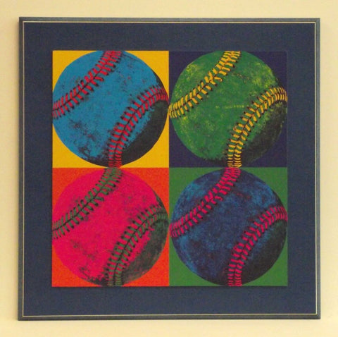 Obraz - Kolorowe piłki baseballowe w stylu Andy'ego Warhola - reprodukcja WI9870 na płycie z pogrubieniem 52x52 cm. - Obrazy Reprodukcje Ramy | ergopaul.pl
