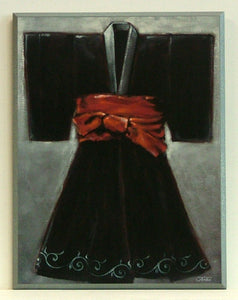 Obraz - Czarne kimono z czerwonym pasem - reprodukcja JDP1105 na płycie 31x41 cm. - Obrazy Reprodukcje Ramy | ergopaul.pl