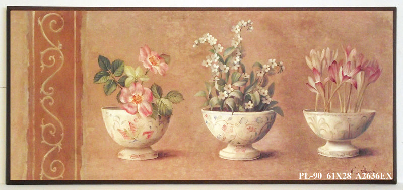 Obraz - Kwiaty w ceramicznych doniczkach vintage - reprodukcja A2636EX na płycie A2636EX 61x28 cm - Obrazy Reprodukcje Ramy | ergopaul.pl