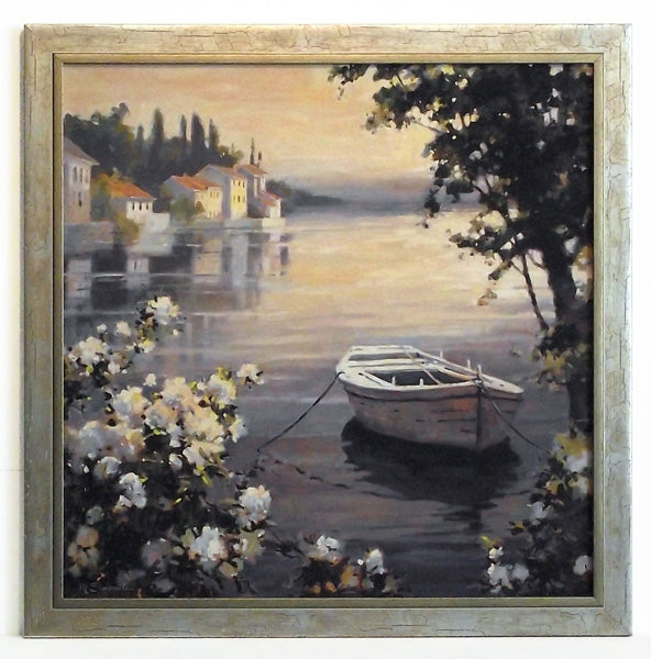 Obraz - Pejzaż z łódką na jeziorze - reprodukcja w ramie A2606EX 50x50 cm - Obrazy Reprodukcje Ramy | ergopaul.pl