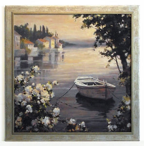 Obraz - Pejzaż z łódką na jeziorze - reprodukcja w ramie A2606EX 50x50 cm - Obrazy Reprodukcje Ramy | ergopaul.pl