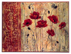 Obraz - Czerwone kwiaty na tle złotych ornamentów - reprodukcja na płycie A9716 81x61 cm - Obrazy Reprodukcje Ramy | ergopaul.pl
